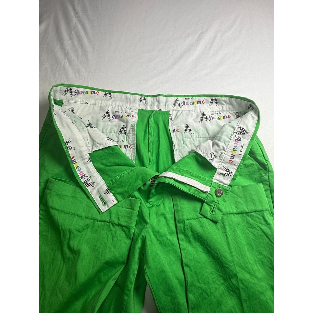Royal & Awesome Mens Green Golf Trousers Size 38/32 Flat Front Stretch Pants - Picture 5 of 7